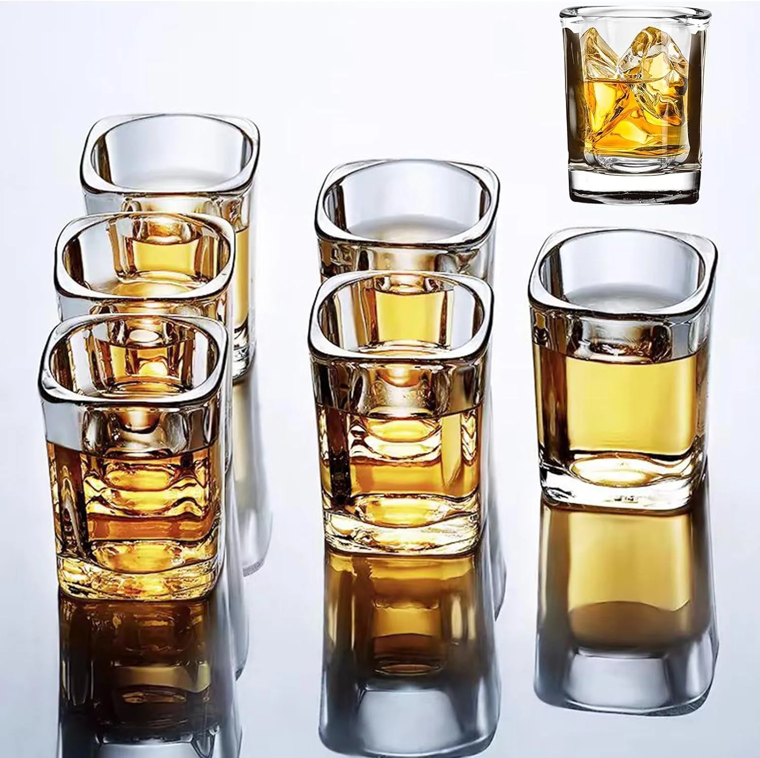 Heavy Base Shot Glasses Set - 6-pack of 2.2oz clear tequila square shot glasses